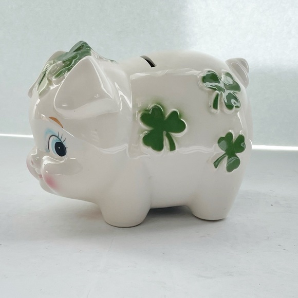 Lefton Other - Vintage Lefton Ceramic Shamrock Piggy Bank Clovers Lucky
